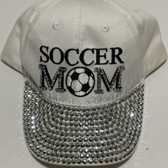 Jewel Cap Accessories - Soccer Mom Rhinestone Baseball Cap - White
